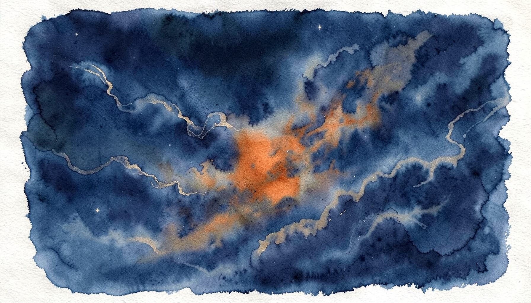 Composition aux bleus profonds et touches argentées, comme un ciel nocturne traversé de courants mystérieux.